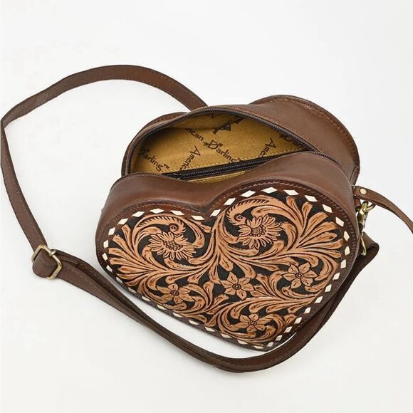 New Heart Canteen Purse American Darling Genuine Western Tooled Leather Women - Picture 6 of 11